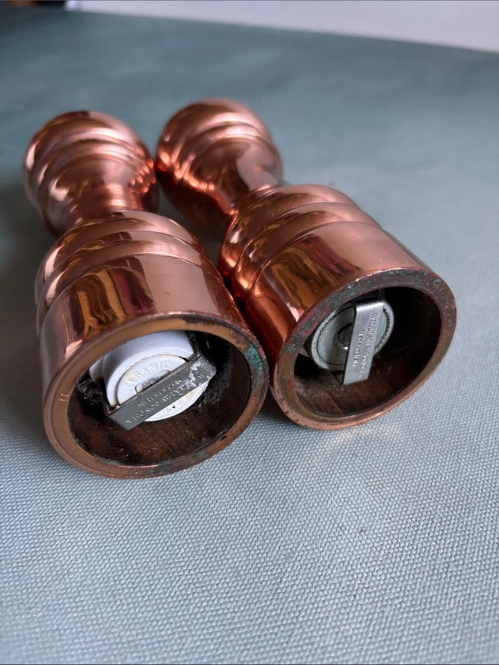 Williams Sonoma Polished Brass Salt + Pepper Mills